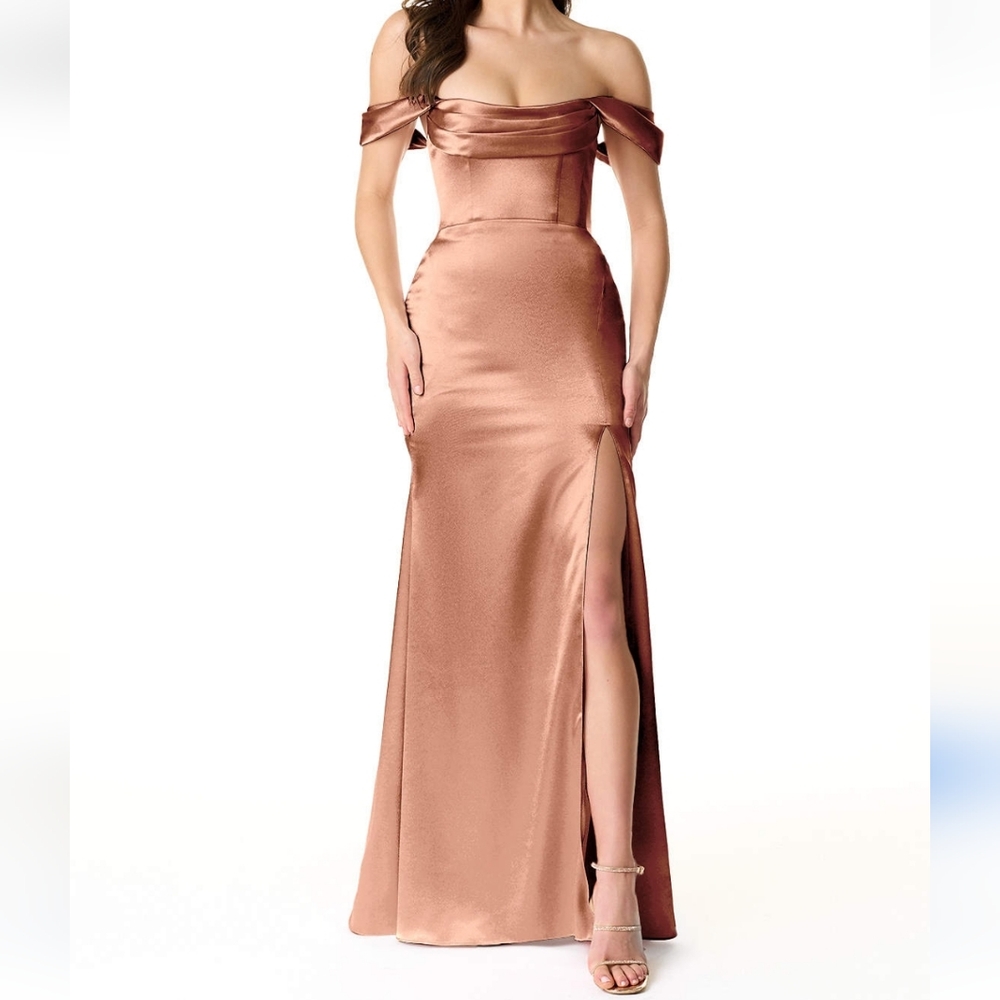 NEW Elegant Off-Shoulder Convertible Satin Gown Prom Bridesmaid Size 10 Y-2539
